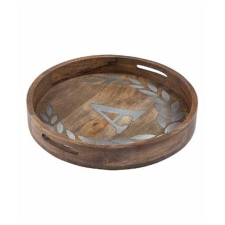 THE GERSON COMPANIES Gerson 93501 Heritage Collection Mango Wood Round Tray with Letter T 93501